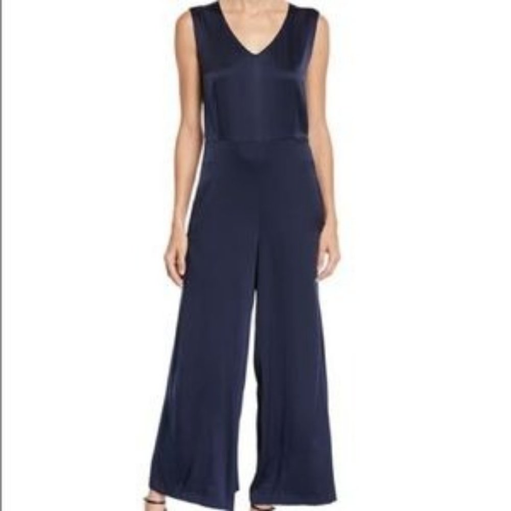 Eileen Fisher Navy Silk Jumpsuit Romper Wide Leg Size: SP
